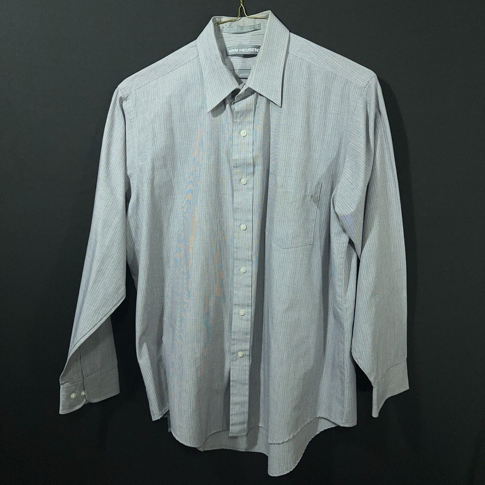 Vtg 90s Van Heusen Men's 16.5 34/35 Gray‎ Pinstripe Long Sleeve Dress Shirt